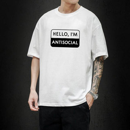 HELLO, I'M ANTISOCIAL Print Men's Cotton T-shirt 230g Big & Tall