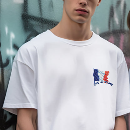 Vive la France Flag Print Men's Cotton T-shirt Big & Tall