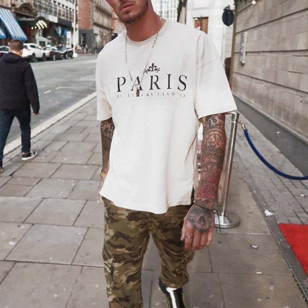 Paris Alphabet Graphic Print Loose Men's Short Sleeve T-Shirt Big & Tall