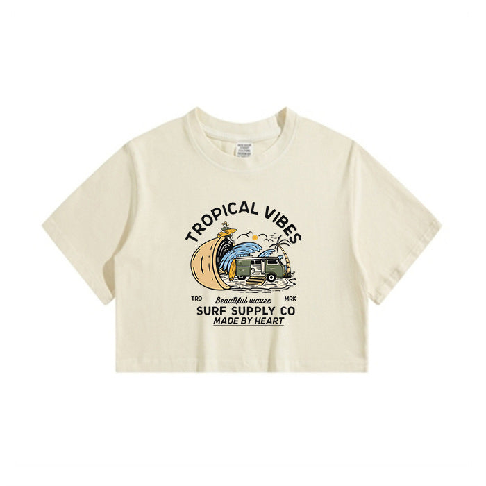Tropical Vibes Surf Lovers Lady's Crop Tee