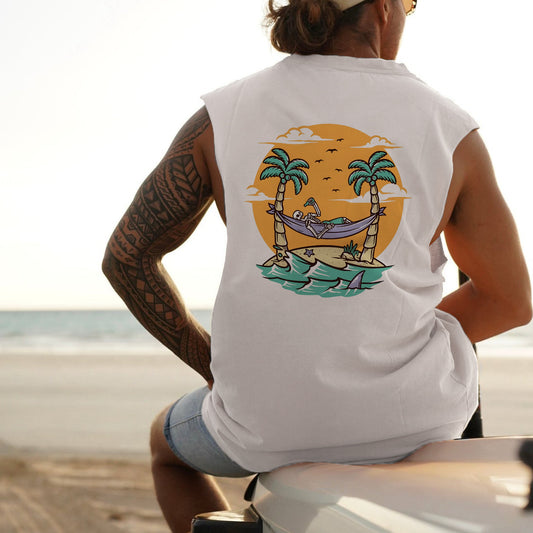 Skull On Vacation Print Men's Tank