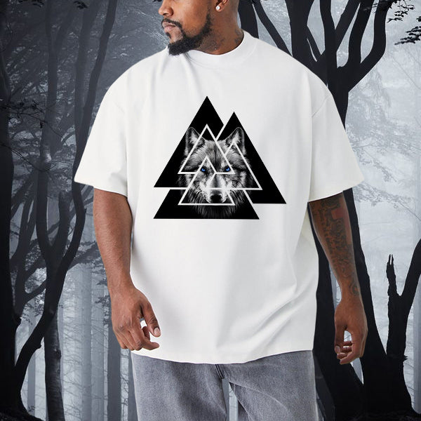 Norse Mythology Valknut Wolf Print Men's T-shirt Big & Tall