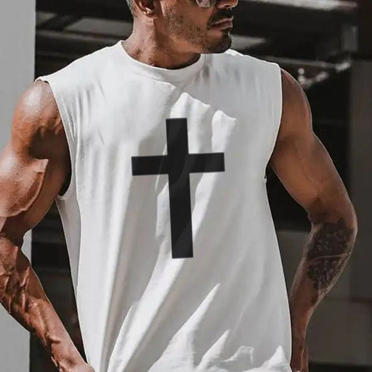 Cross Printed Men's Streetwear Casual Tank Top-C
