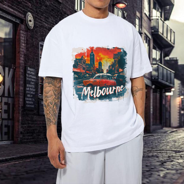 Vintage Melbourne City Print Oversized Tee Big & Tall