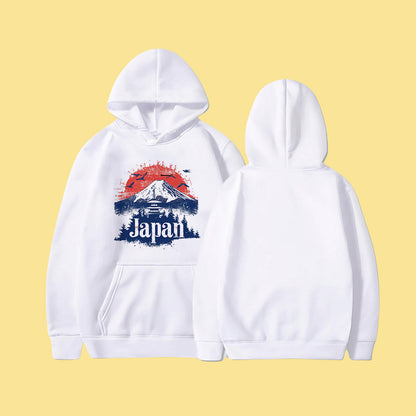 Japan Fuji Mountain Men's White Fleeced Hoodie