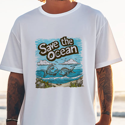 Men's Ocean Defender Fish Print Oversized T-shirt Big & Tall