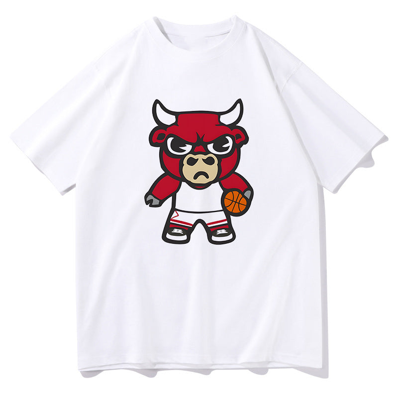 Basketball Enthusiast Cartoon Bull B-Ball Fan Big & Tall T-Shirt