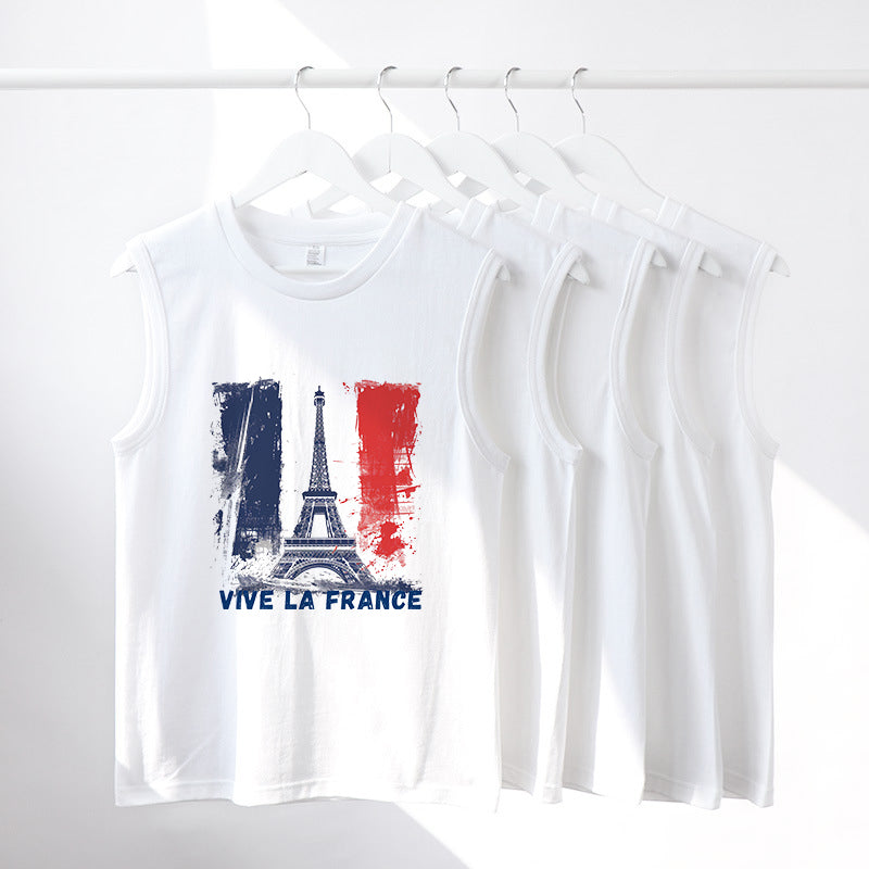 Eiffel Tower and France Flag Men's Casual Tank