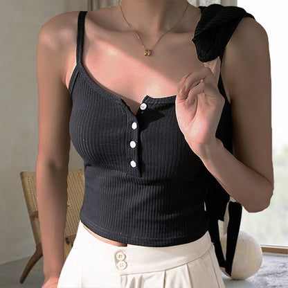 Women's Cotton Button-up Tank Top Summer Vest