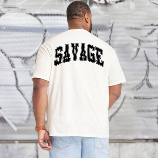 SAVAGE Letter Print Casual Men's T-Shirt  Big & Tall