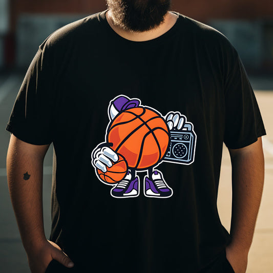 Men's Basketball Character with Ball and Radio Print Big & Tall T-shirt