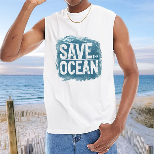 Save The Ocean Letter Print Men's Fashion Tank Top