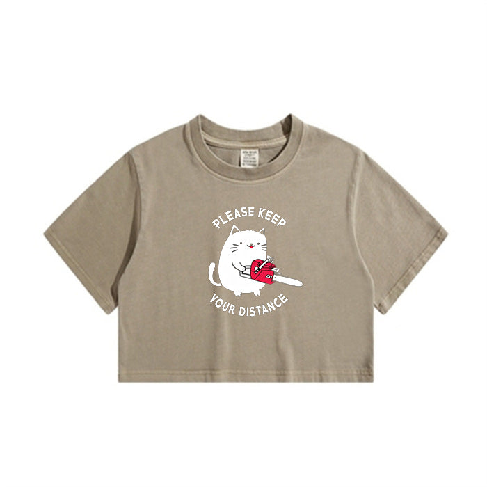 Cat with Chainsaw Lady's Crop Tee