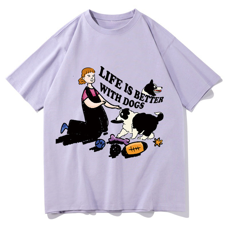 Dog Lover Print Women's Cotton T-shirt