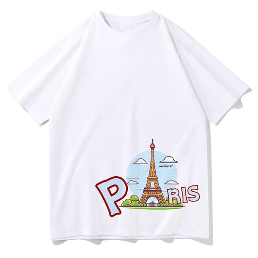 Paris Eiffel Tower Print Men's Short Sleeve Tee Big & Tall