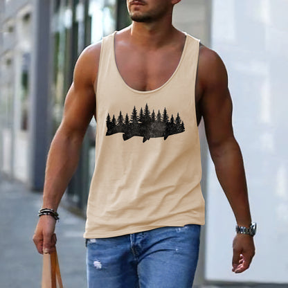 Fish Graphic Print Men's Tank Top-A