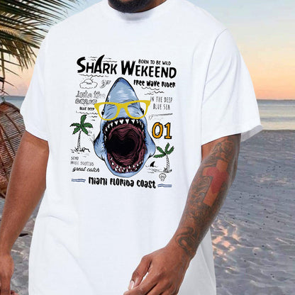 Born To Be Wild Shark Print Men's Oversized Tee Big & Tall