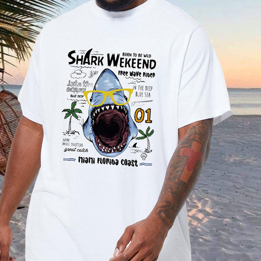 Born To Be Wild Shark Print Men's Oversized Tee Big & Tall