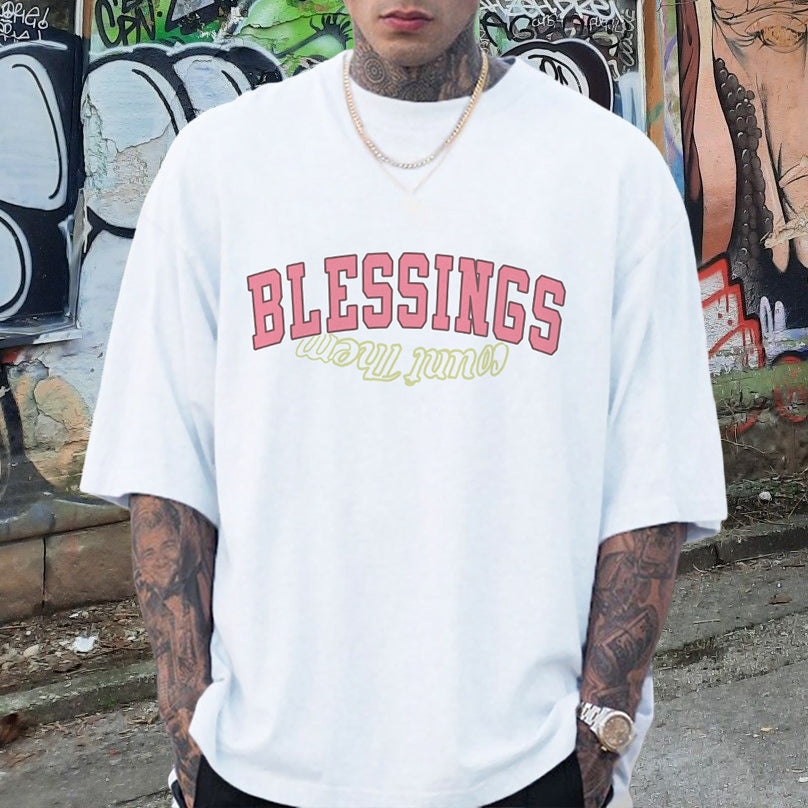 Blessings Letter Print Men's Oversized T-shirt