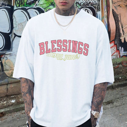 Blessings Letter Print Men's Oversized T-shirt