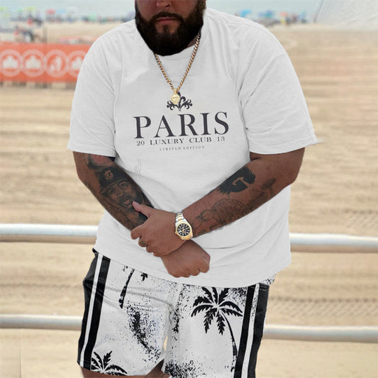 Paris Alphabet Graphic Print Loose Men's Short Sleeve T-Shirt Big & Tall