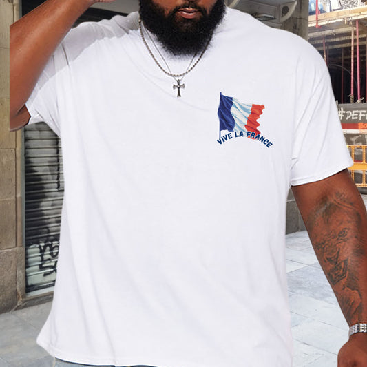 Vive la France Flag Print Men's Cotton T-shirt Big & Tall