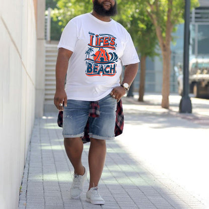 Life's a Beach Men's Letter Print White T-shirt Big & Tall