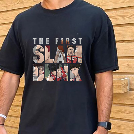 Slam Dunk Animated Basketball Player Print Black Tee Big & Tall