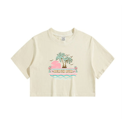 Ladies Beach Bum Floral Print Crop Tee