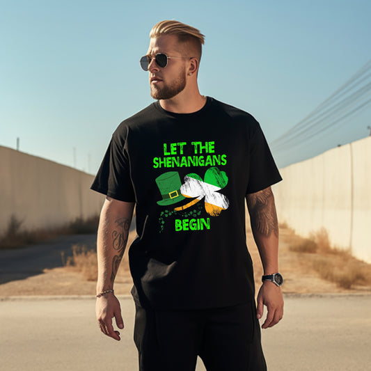 Shenanigans Green Hat and Shamrock Printed T-shirt