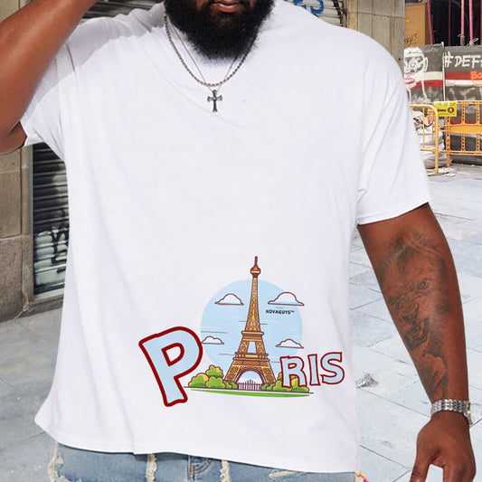 Paris Eiffel Tower Print Men's Short Sleeve Tee Big & Tall
