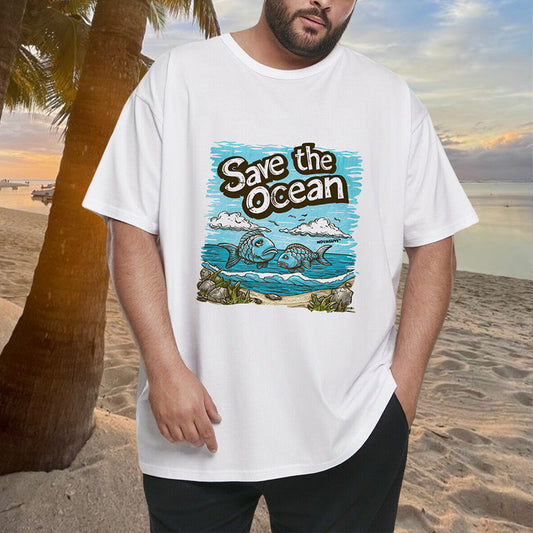Men's Ocean Defender Fish Print Oversized T-shirt Big & Tall