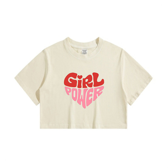 Girl Power Lady's Inspirational Letter Print Crop Tee