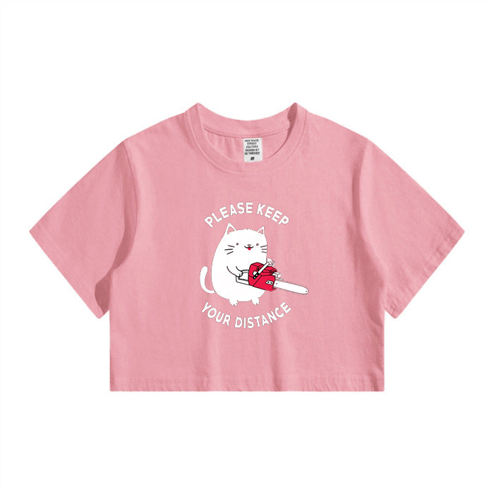Cat with Chainsaw Lady's Crop Tee