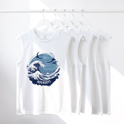Ocean Wave Print Men's Cotton Tank Top