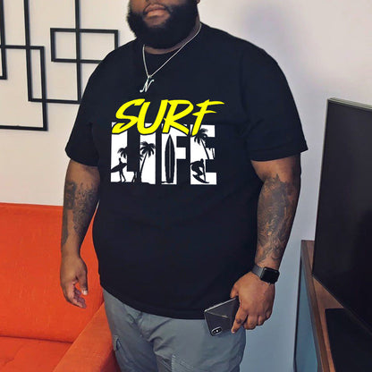 Men's Surf Life Palm Tree Letter Print T-shirt Big & Tall