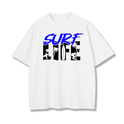 Men's Surf Life Palm Tree Letter Print T-shirt Big & Tall