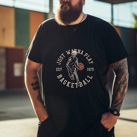 Men's Black Skull Print Basketball Lovers Big & Tall T-shirt