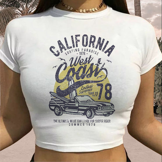California Surf Print Lady's Crop Tee