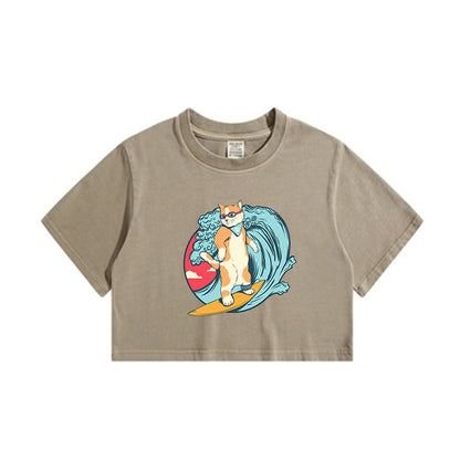 Surfing Dog Lady's Crop Tee