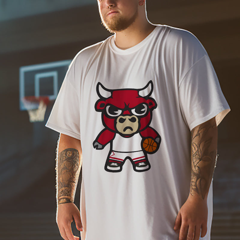 Basketball Enthusiast Cartoon Bull B-Ball Fan Big & Tall T-Shirt