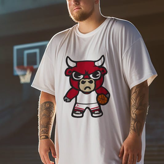 Basketball Enthusiast Cartoon Bull B-Ball Fan Big & Tall T-Shirt