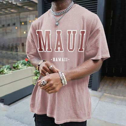 MAUI Letter Print Men's Short Sleeve T-Shirt