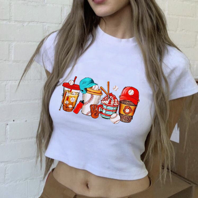 Baseball Drink Lady's Crop Tee