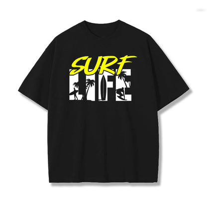 Men's Surf Life Palm Tree Letter Print T-shirt Big & Tall