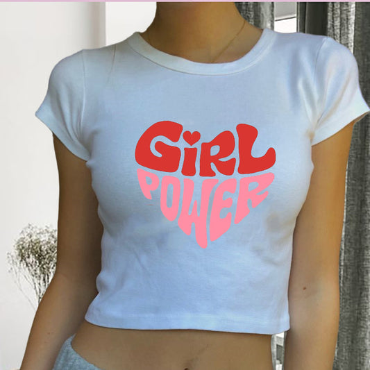 Girl Power Lady's Inspirational Letter Print Crop Tee
