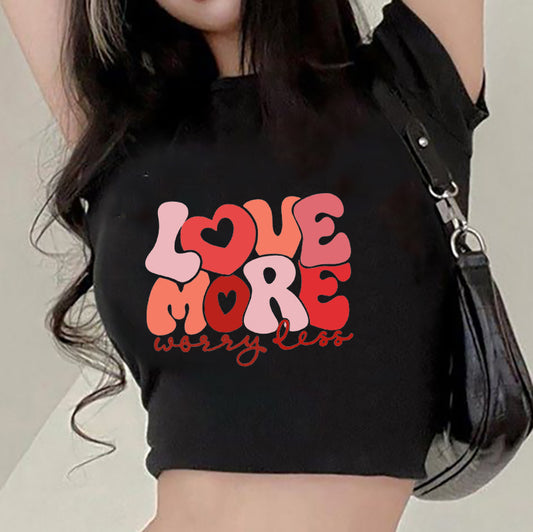 Love More Lady's Letter Print Crop Tee