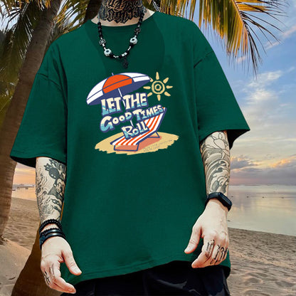 Men's Beach Chair and Sun Umbrella Print Cotton Tee