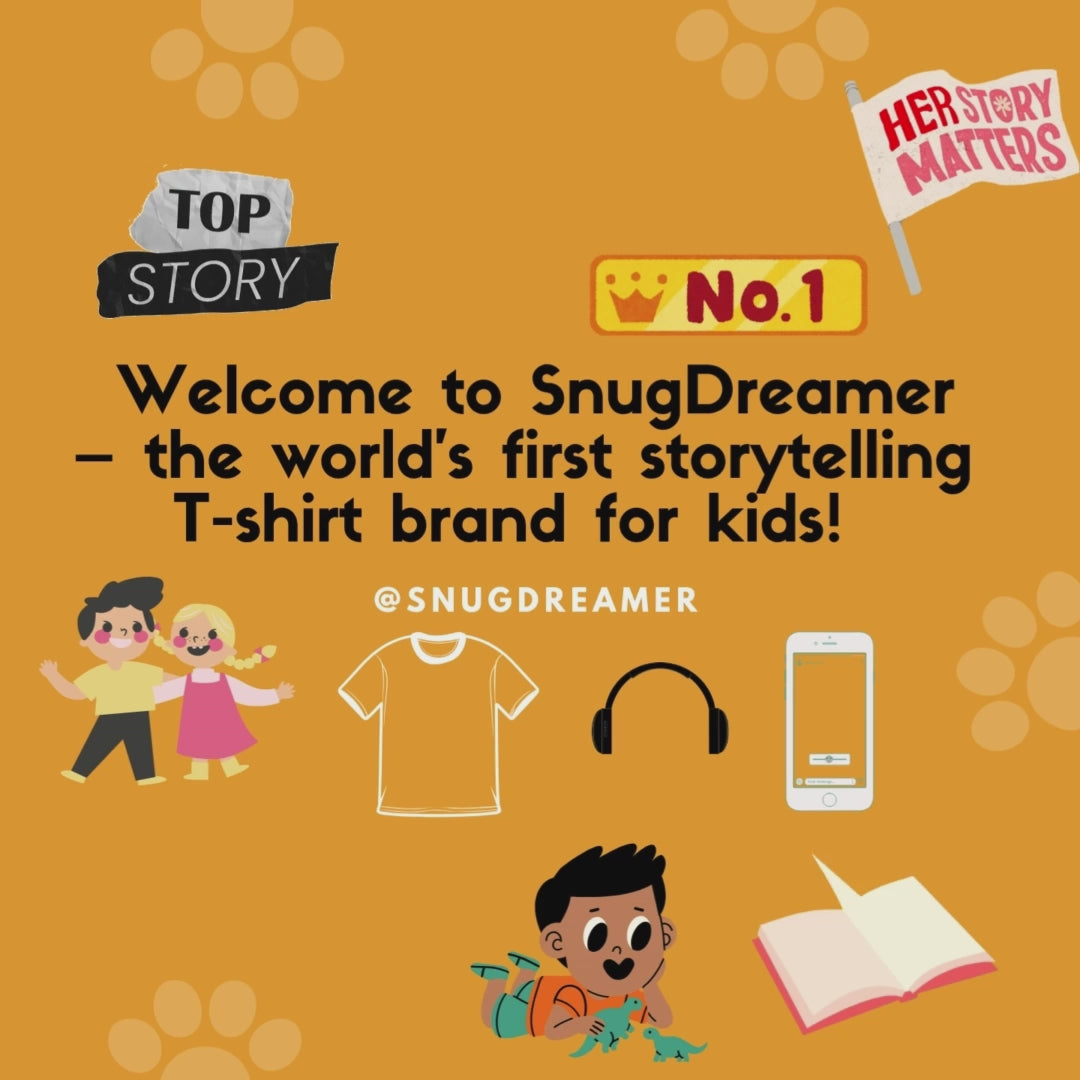 Load video: world&#39;s first storytelling t-shirt brand Snugdreamer for kids