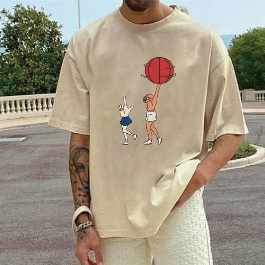 Funny Basketball Players Sports Print Men's Beige T-Shirt